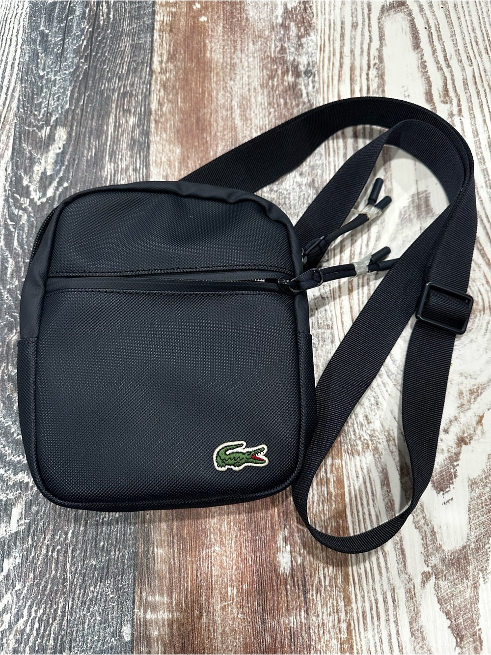 Lacoste Navy Blue Crossbody Belt Bag with Green Croc Patch